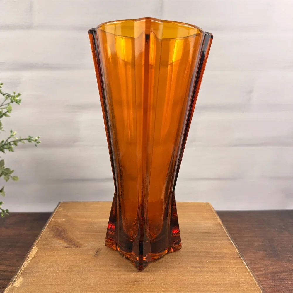 Anchor Hocking Rocket Vase Amber Glass Mid Century Modern 9